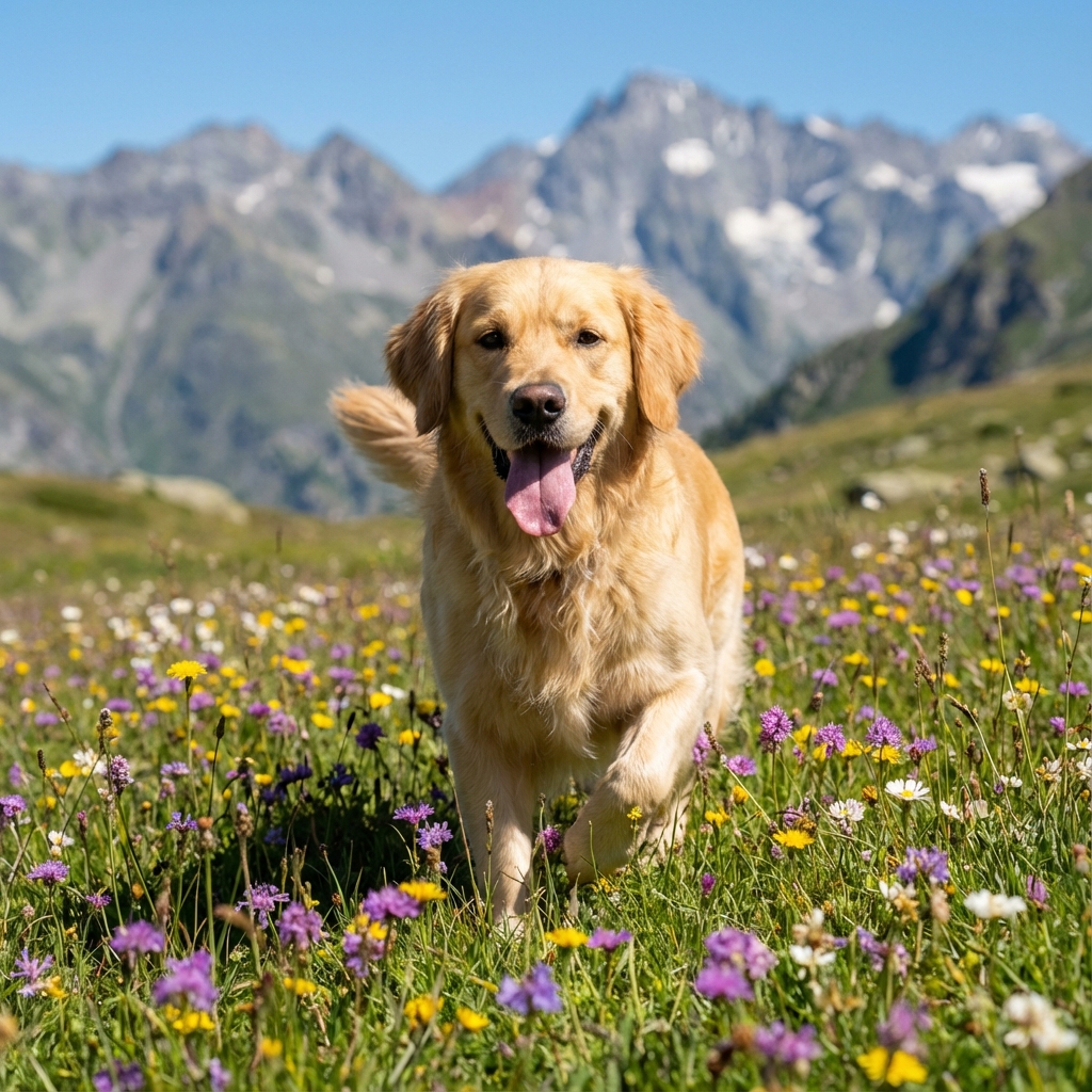 Cane felice in montagna